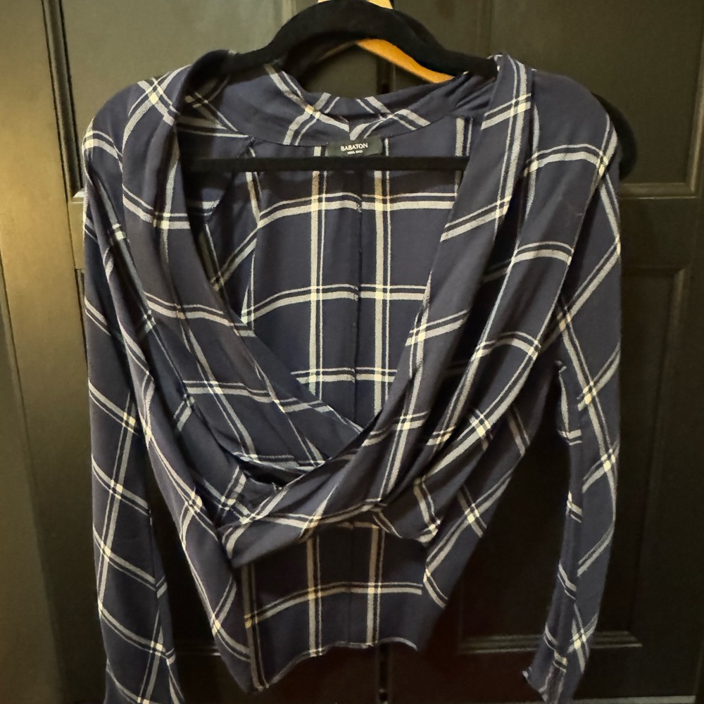Babaton Navy Plaid Wrap Top